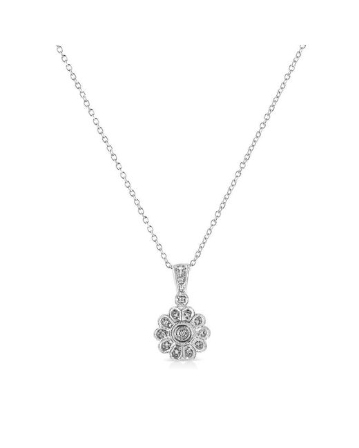 Haus of Brilliance White .925 Sterling Silver Diamond Accent Sunburst Milgrain 18'' Pendant Necklace