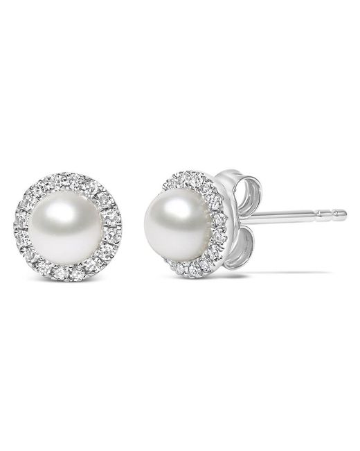 Haus of Brilliance Metallic 10K 4.5Mm Cultured Freshwater Pearl And 1/7 Cttw Diamond Halo Stud Earring