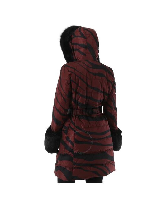 Roberto Cavalli Red Dark Sienna / Macro Zebra Print Down Jacket