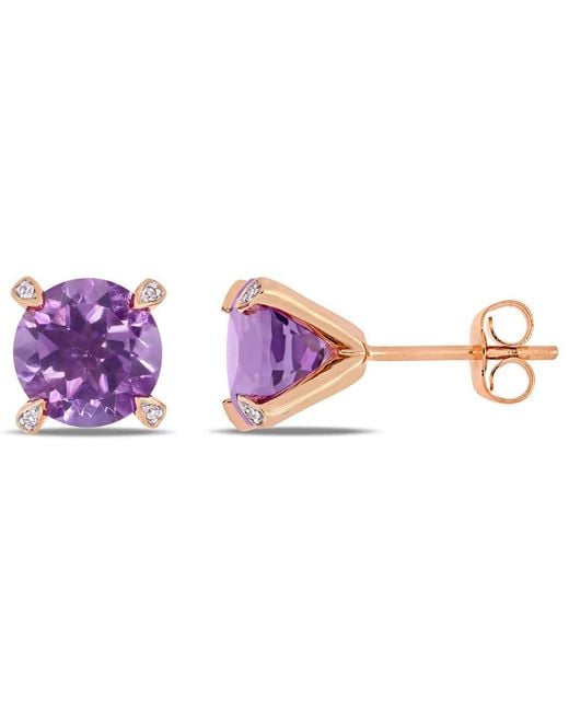 Amour Pink 3 Ct Tgw Amethyst And 1/10 Ct Tw Diamond Martini Stud Earrings