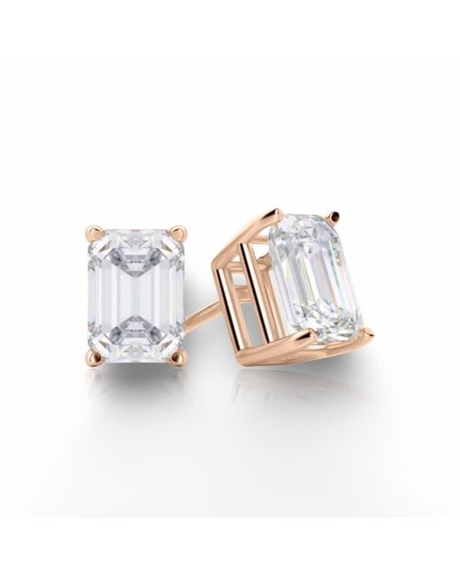 Tresorra White 14K Rose Emerald Cut Earth Mined Diamond Stud Earrings