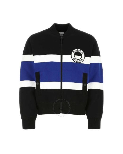 Burberry Black Striped Logo Applique Knitted Bomber Jacket for men