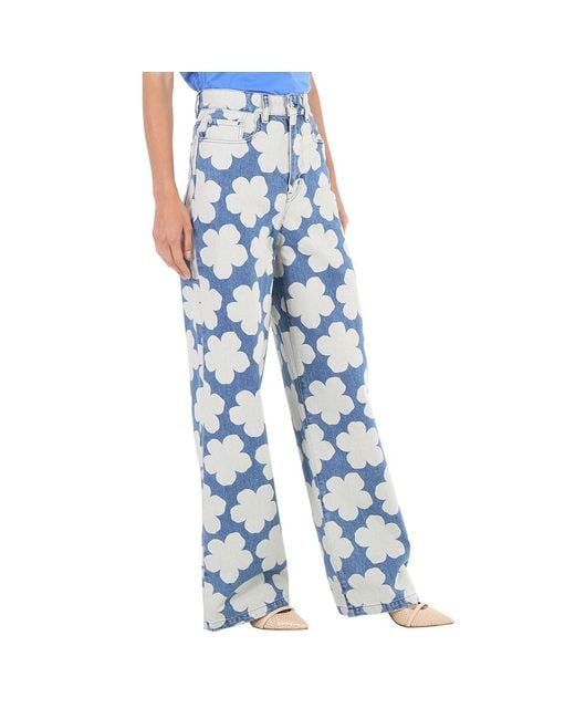KENZO Blue Ladies Ayame Wide Leg Fit Jeans