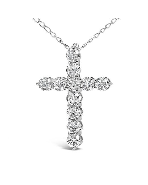 Haus of Brilliance Metallic 14K 1/2 Cttw Lab Grown Diamond 11 Stone Cross Pendant Necklace