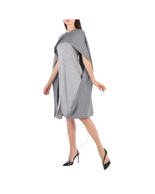 Burberry Gray Cloud Wool-blend Cape Detail Dress