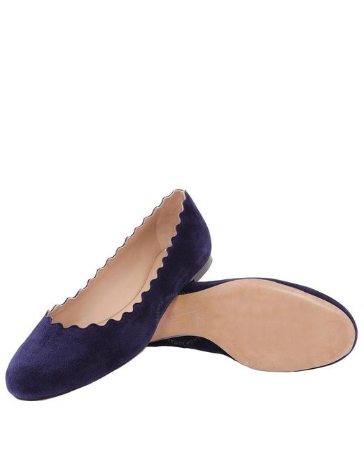 Chloé Blue Lauren Scallop-Trim Suede Ballet Flats, Brand Size 36 Us