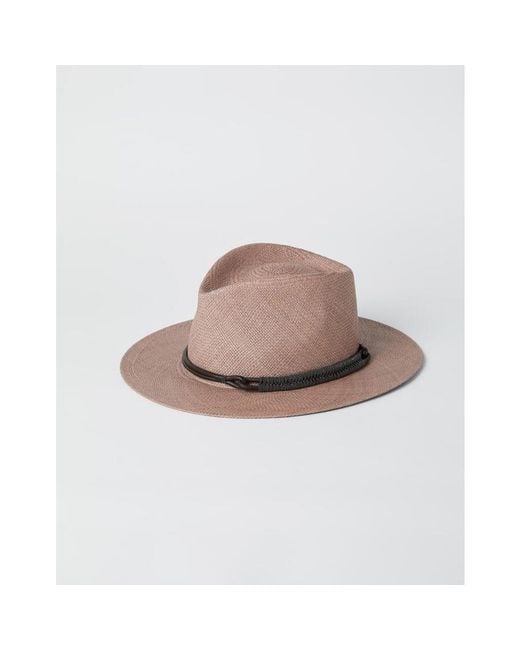 Brunello Cucinelli Brown Woven Fedora Hat