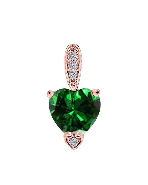 Maulijewels Green 1.25 Carat Heart Shape Emerald Gemstone And Diamond Pendant