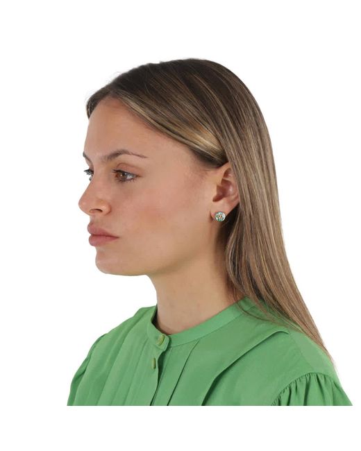 Tory Burch Green Enamel Printed Kira Circle Stud Earring