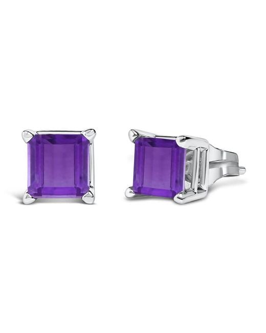 Haus of Brilliance Purple 14K 5X5Mm Princess Cut Amethyst Solitaire Stud Earrings