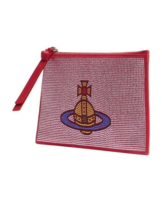 Vivienne Westwood Red Beaded Orb Logo Clutch for men