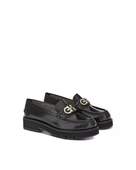 Ferragamo Black Ferragamo Ofelia Lug Moccasin With Gancini Ornament