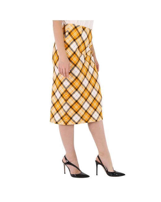 Burberry Yellow Check Print Stretch Jersey Pencil Skirt