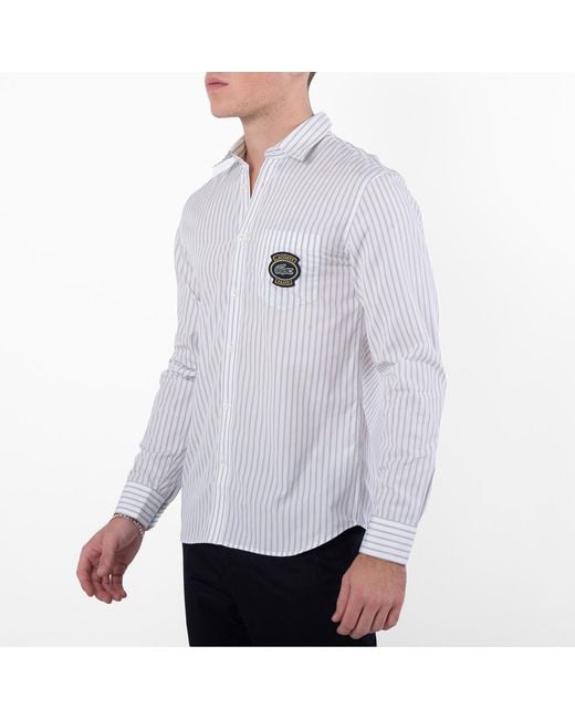 Lacoste Gray Striped Cotton Poplin Long-Sleeve Shirt, Brand Size 39 (Neck for men