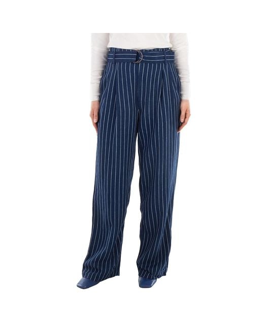 Polo Ralph Lauren Blue Pinstripe Wide-Leg Pants