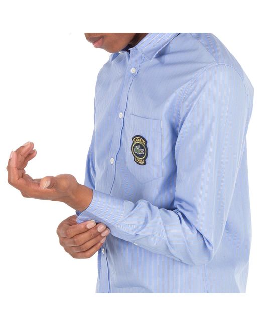 Lacoste Blue Striped Cotton Poplin Long-Sleeve Shirt for men