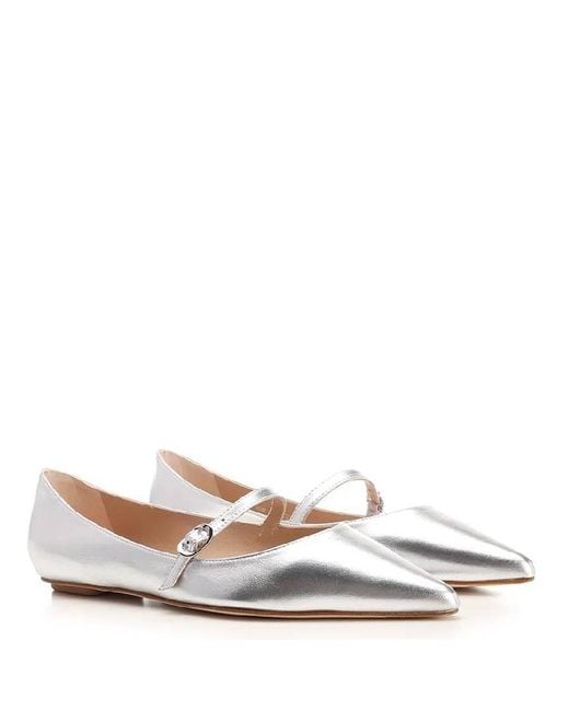 Stuart Weitzman Brown Emilia Metallic Mary Jane Flats, Brand Size 37 Us