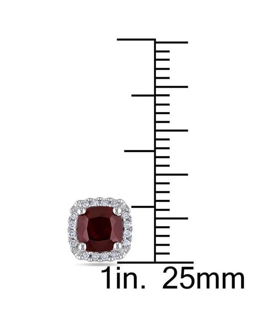Amour Metallic Cushion Cut Garnet And 1/10 Ct Tw Diamond Halo Earrings