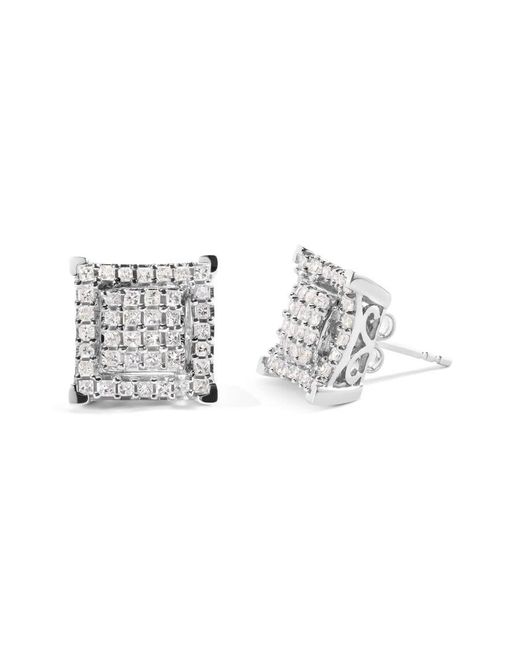 Haus of Brilliance Metallic 10K 1 1/4 Cttw Princess Diamond Composite Double Square And Halo Stud Earrings (I-J Color, I1-I2 Clarity)