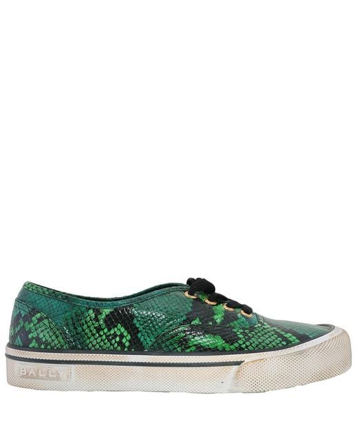 Bally Green Lyder Snakeskin-Effect Low-Top Sneakers for men