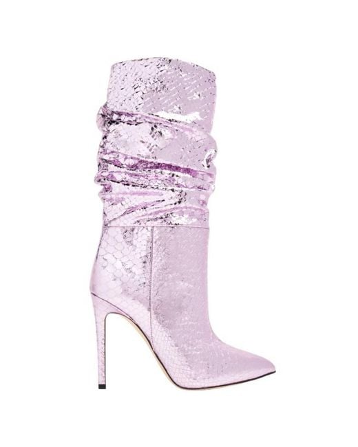 Paris Texas Purple Python-Embossed Slouchy Stiletto Boots