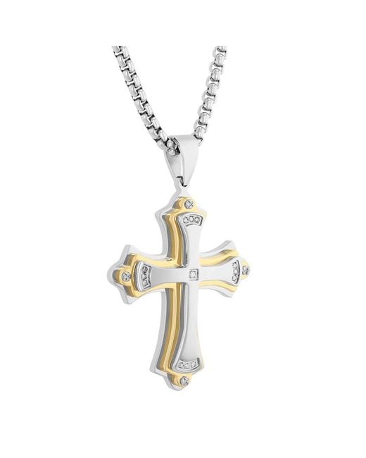 Robert Alton Metallic 07Ctw Diamond Stainless Steel With And Finish Cross Pendant for men