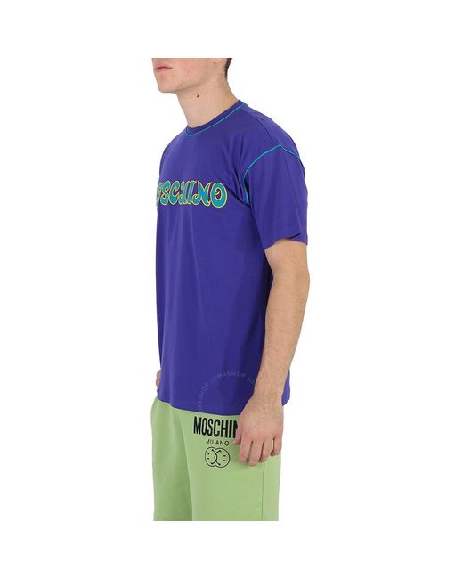 Moschino Purple Seasonal Logo Print Cotton T-shirt