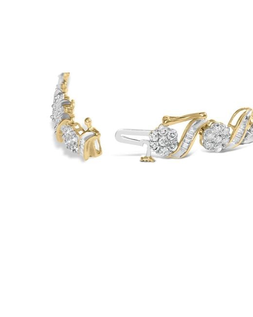 Haus of Brilliance Metallic 10K 5.00 Cttw Round-Cut And Baguette-Cut Diamond Floral Link 7.25" Bracelet (I-J Color, I2-I3 Clarity)
