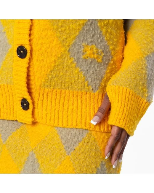 Burberry Yellow Argyle Diamond Patterned Rib Trim Cardigan