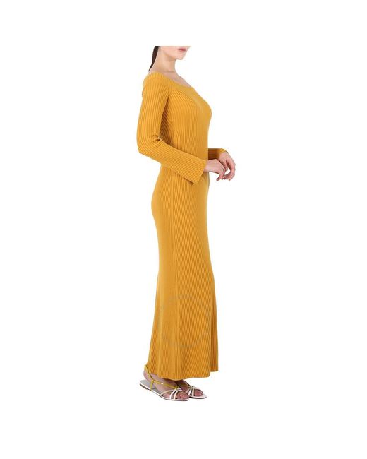 Chloé Yellow Off-shoulder Ribbed Knit Maxi Dress