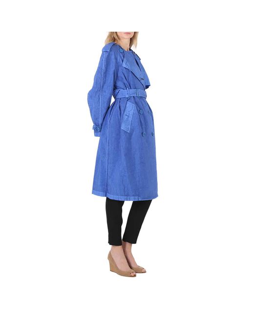 Burberry Blue Collarless Double Breasted Trench Coat