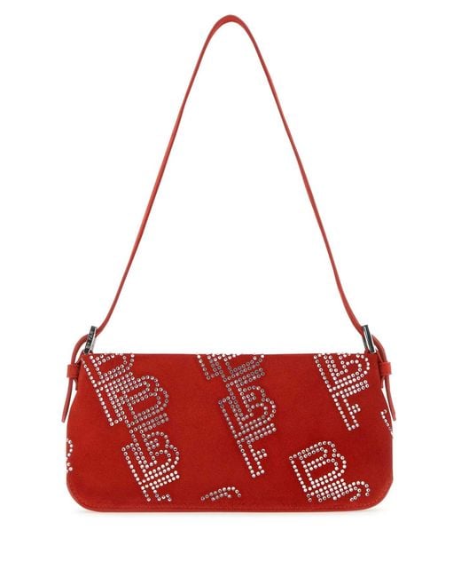 By Far Red Embellished Suede Dulce Shoulder Bag