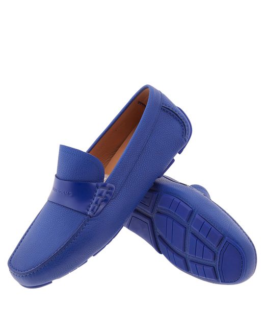 Ferragamo Blue Signature Felix Driver Loafers for men
