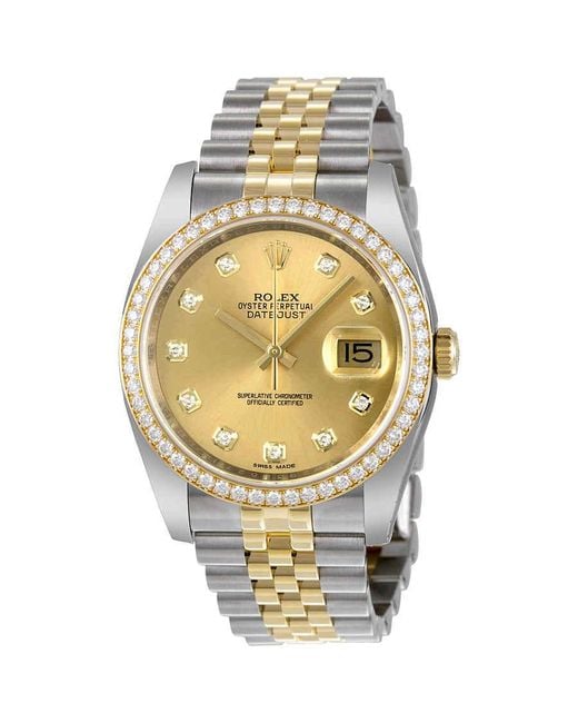 Rolex Oyster Perpetual Datejust 36 Champagne Dial Stainless Steel & 18k  Yellow Gold Jubilee Bracelet Automatic Watch in Metallic | Lyst Canada