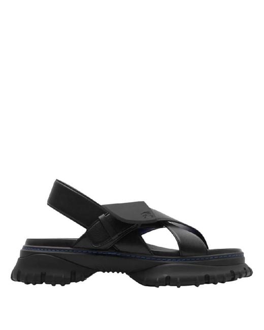 Burberry Black Pebbled Leather Sandals, Brand Size 37 Us