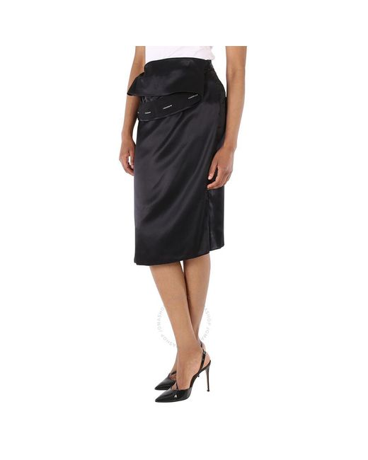 Burberry Black Silk Satin Foldover Skirt