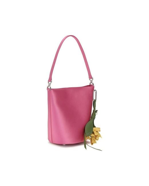 Self-Portrait Pink Self-Portrait Satin With Removable Bow Charm Bucket Bag
