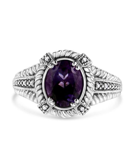 Haus of Brilliance Blue 925 Sterling Natural Oval Shape 9X7 Mm Amethyst Solitaire And Diamond Accent Ring
