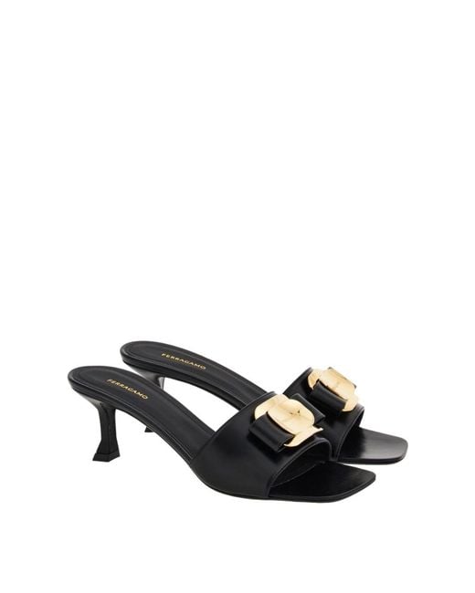 Ferragamo Black Vara Bow Slip-On Slide Sandal