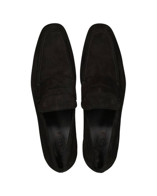 Tod's Black Suede Penny Loafers for men