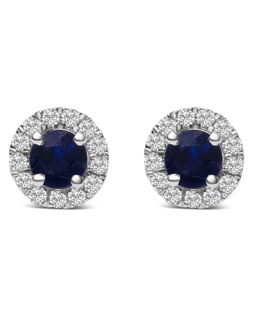 Haus of Brilliance Blue 10K 3.25Mm X 3.25Mm Round Sapphire And 1/10 Cttw Diamond Halo Stud Earrings