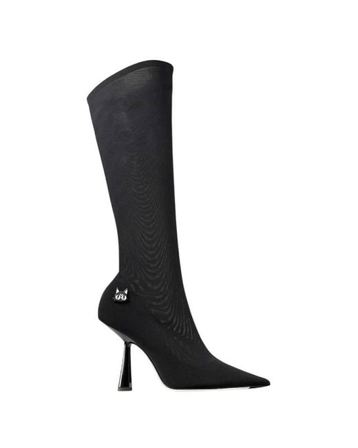 Jimmy Choo Black Luna 100 Stretch Mesh Boots, Brand Size 37 Us