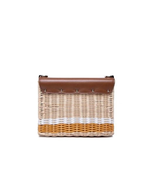 Furla Brown 1927 Logo Wicker Shoulder Bag