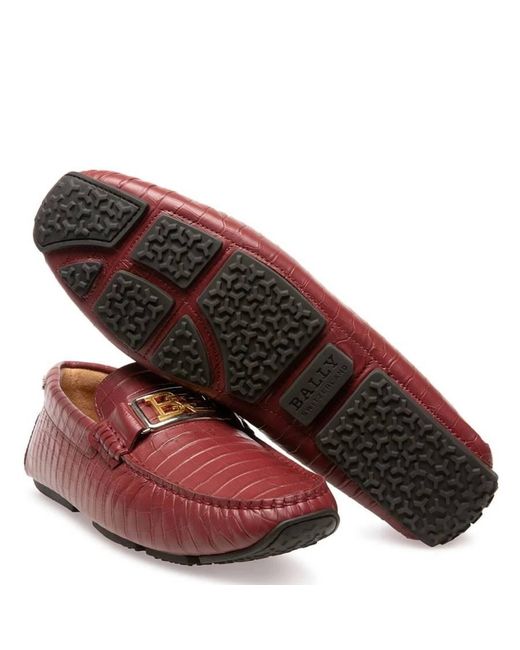 Bally Red Palan Embossed Leather Loafers, Brand Size 6.5 Us for men