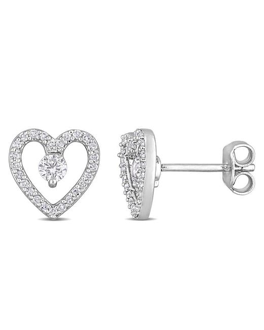 Amour Metallic 1/3 Ct Tgw Topaz And 1/5 Ct Tdw Diamond Open Heart Stud Earrings