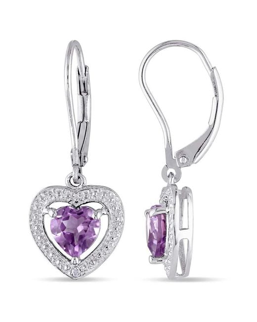 Amour Metallic Amethyst And Diamond Heart Leverback Earrings