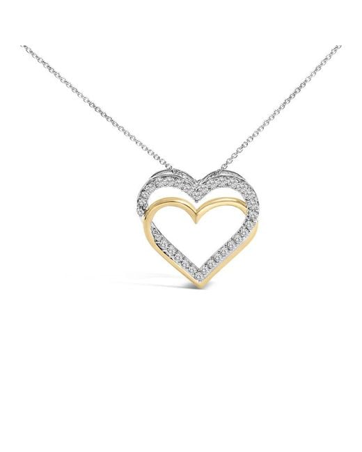 Haus of Brilliance Metallic 14K Plated Sterling 1.00 Cttw Diamond Double Heart Pendant Necklace