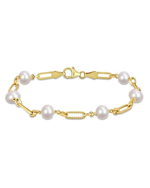 Amour Metallic 7-7.5Mm Cultured Freshwater Pearl Station Link Bracelet