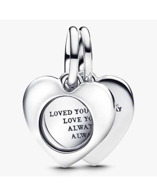 Pandora Metallic Sterling Engravable Heart Double Dangle Charm