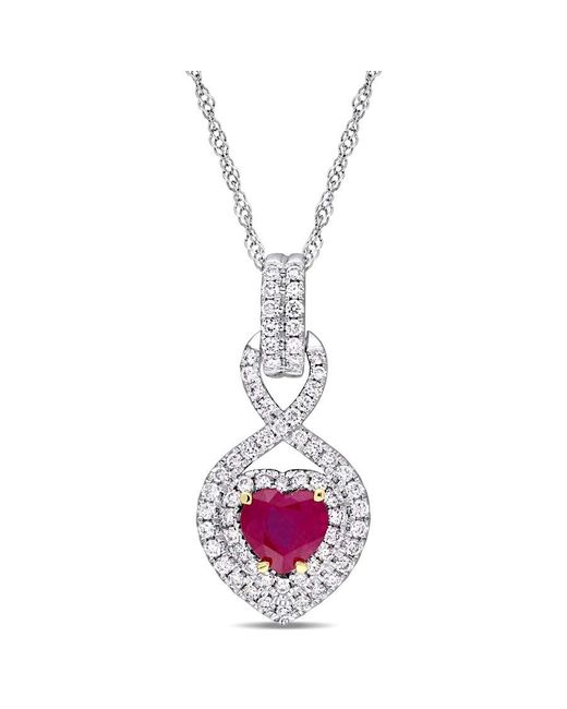 Amour White Heart Shape Ruby And 1/3 Ct Tw Diamond Infinity Pendant With Chain